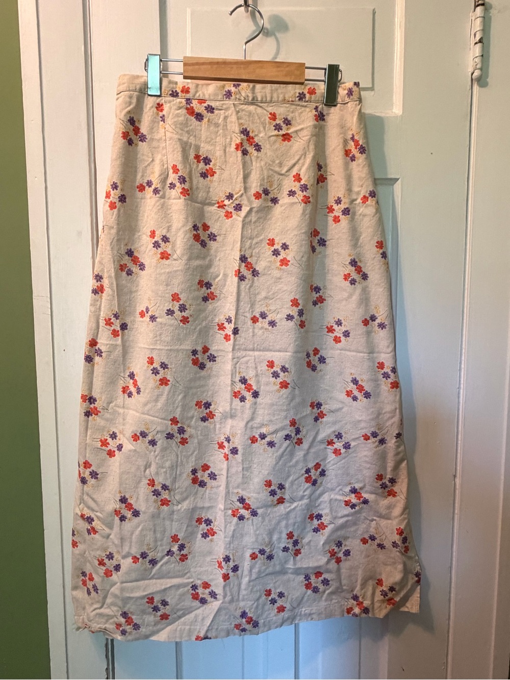 Vintage Cottage Cove Cream Floral Midi Linen/cotton blend Skirt size 14